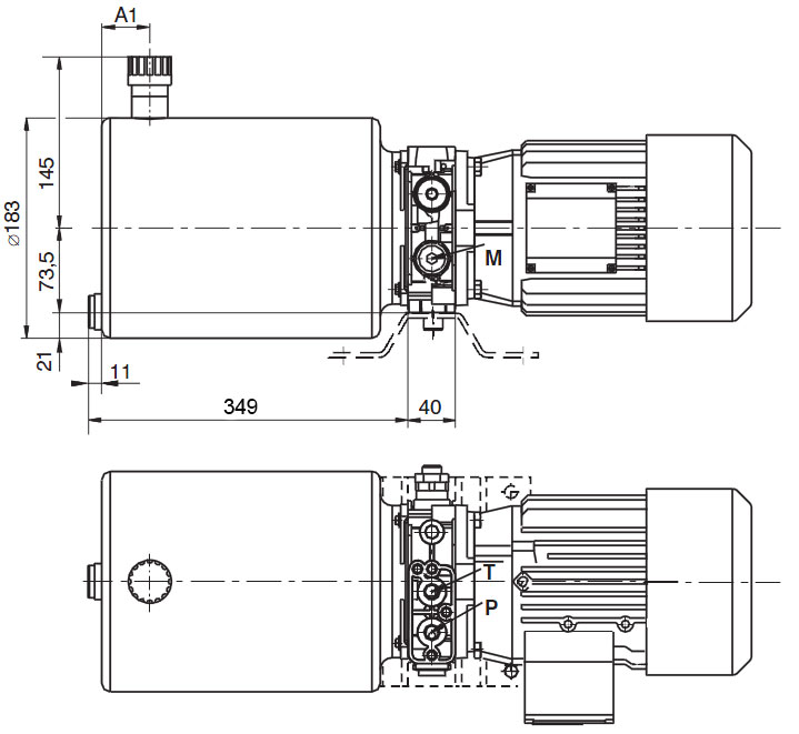 Dimension ARGO HYTOS Hydraulic Power Pack, compact power pack 1.5 kW, 8 liter oil reservoir (steel), 4.8 ccm/REV gear pump, for double acting use