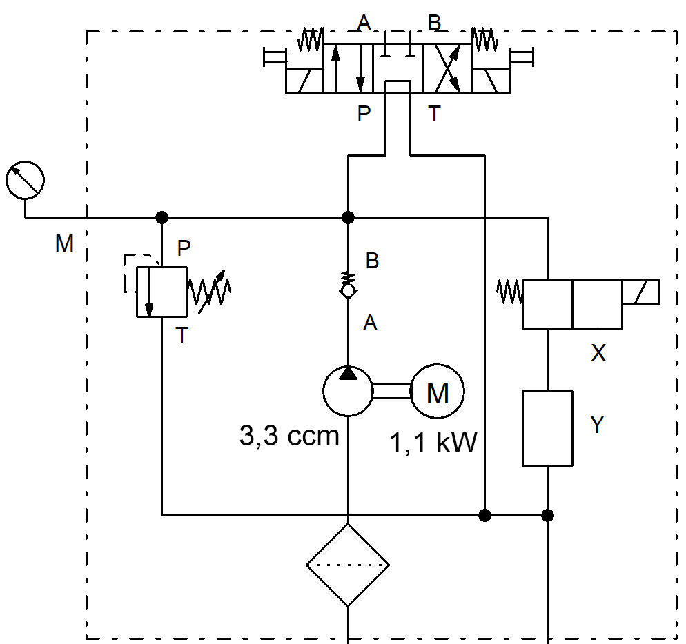 Schema elettrico ARGO HYTOS Gruppo idraulico, Gruppo compatta 1,1kW, serbatoio rotondo da 6 Litri (acciaio), pompa a ingranaggi 3,3 cm3/giro, per consumatore a doppio effetto