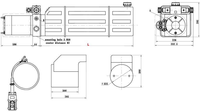 Abmessung HYDROMOT Hydraulikaggregat, Kompaktaggregat 2kW, 6,5 l/min, 24 Volt, 200 bar, Tankgröße wählbar, für doppelt wirkenden Verbraucher