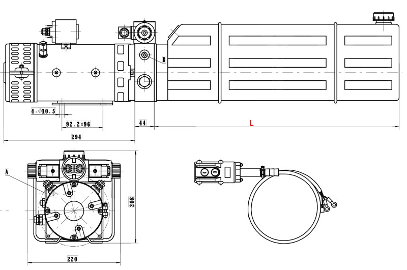 Abmessungen HYDROMOT Hydraulikaggregat, Kompaktaggregat 3kW, 9,9 l/min, 24 Volt, 160 bar, Tankgröße wählbar, für doppelt wirkenden Verbraucher