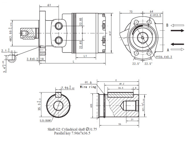 Abmessungen Hydraulikmotor CMERF4U540CO, ähnlich White RE Serie