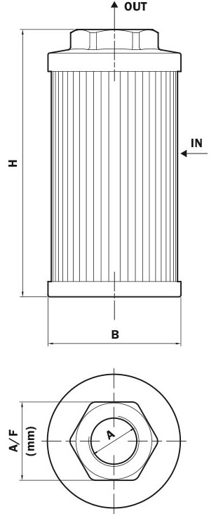 Dimensioni Filtro di aspirazione, Installazione nel serbatoio, Qmax. 104 l/min, 90 µm, Tipo STR-070