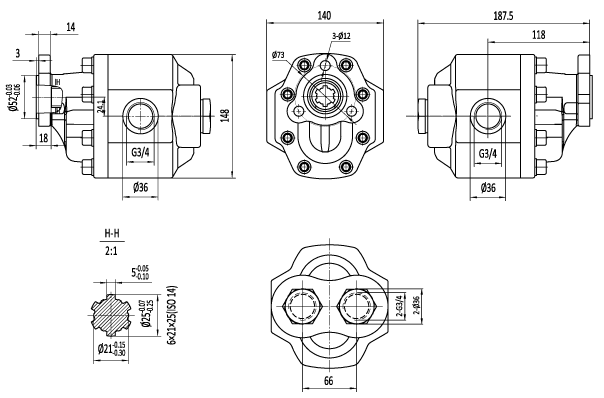 Abmessungen Hydraulikpumpe, Zahnradpumpe, Gusspumpe