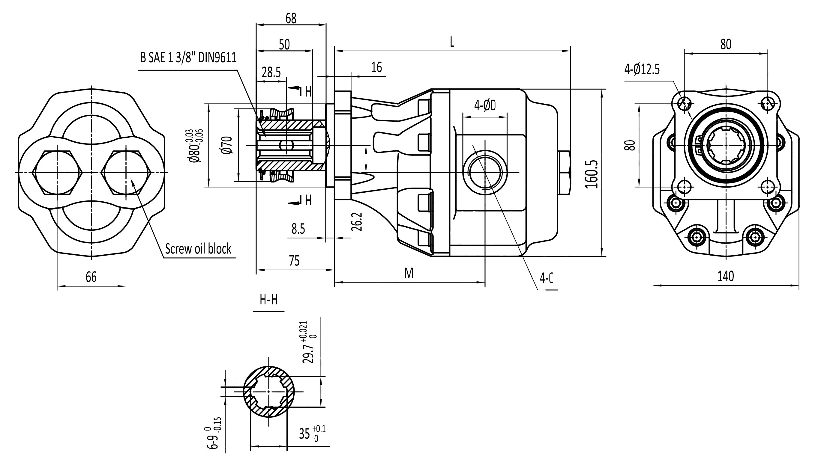 Abmessung Hydraulikpumpe, Zahnradpumpe, Gusspumpe
