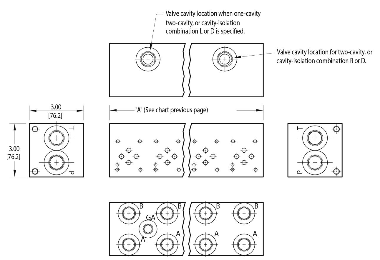 Abmessung Grundplatte 2-fach NG06 (CETOP 3), Aluminium