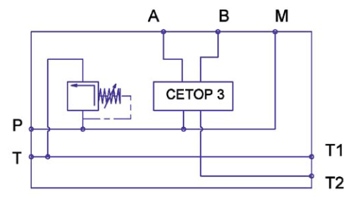 Scheme Manifold 1-stage CETOP 3, Aluminium, with pressure relief valve