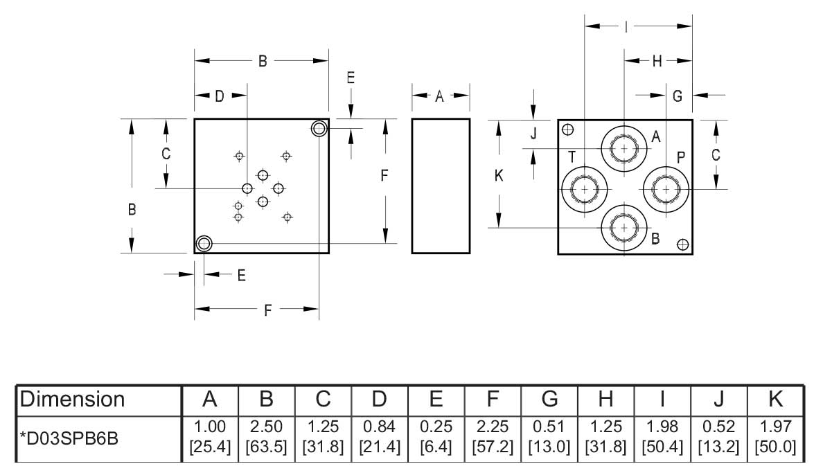Abmessung Grundplatte 1-fach NG06 (CETOP 3), Anschlüsse unten, Stahlausführung