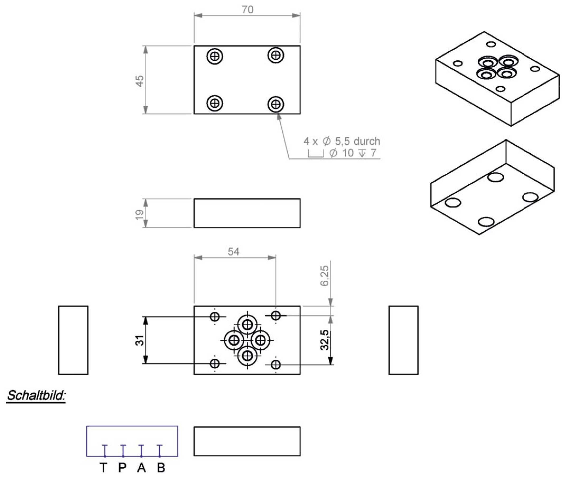 Dimensioni piastra di chiusura NG06 (CETOP 3), acciaio