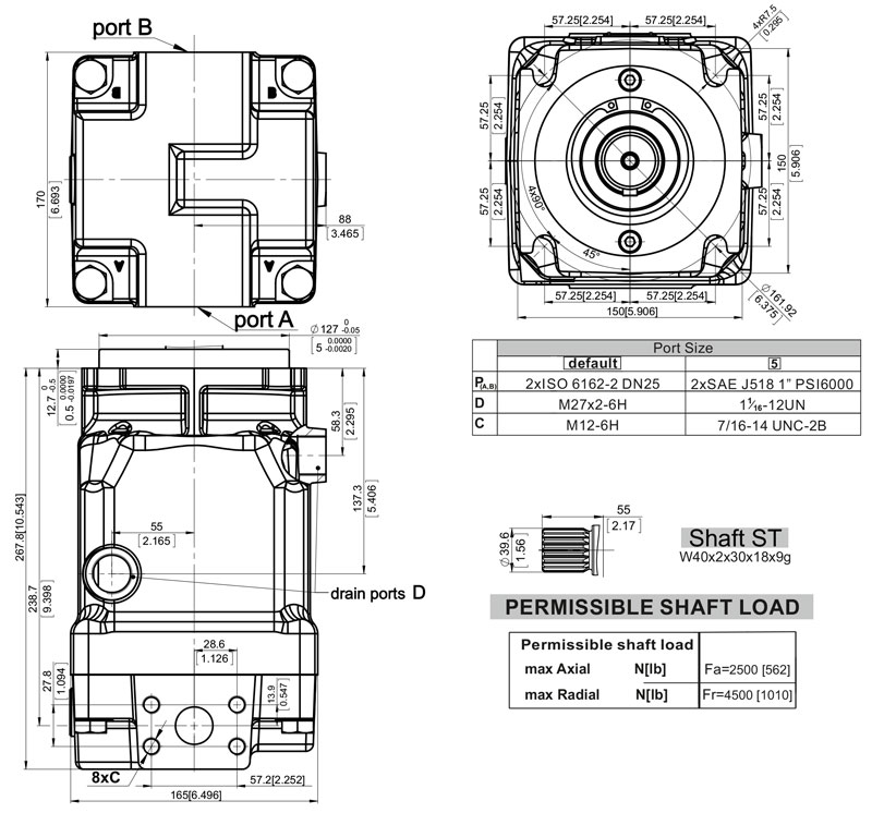 Abmessungen Hydraulikmotor, Axialkolbenmotor, Welle verzahnt W40 x 2 x 30, 350 bar