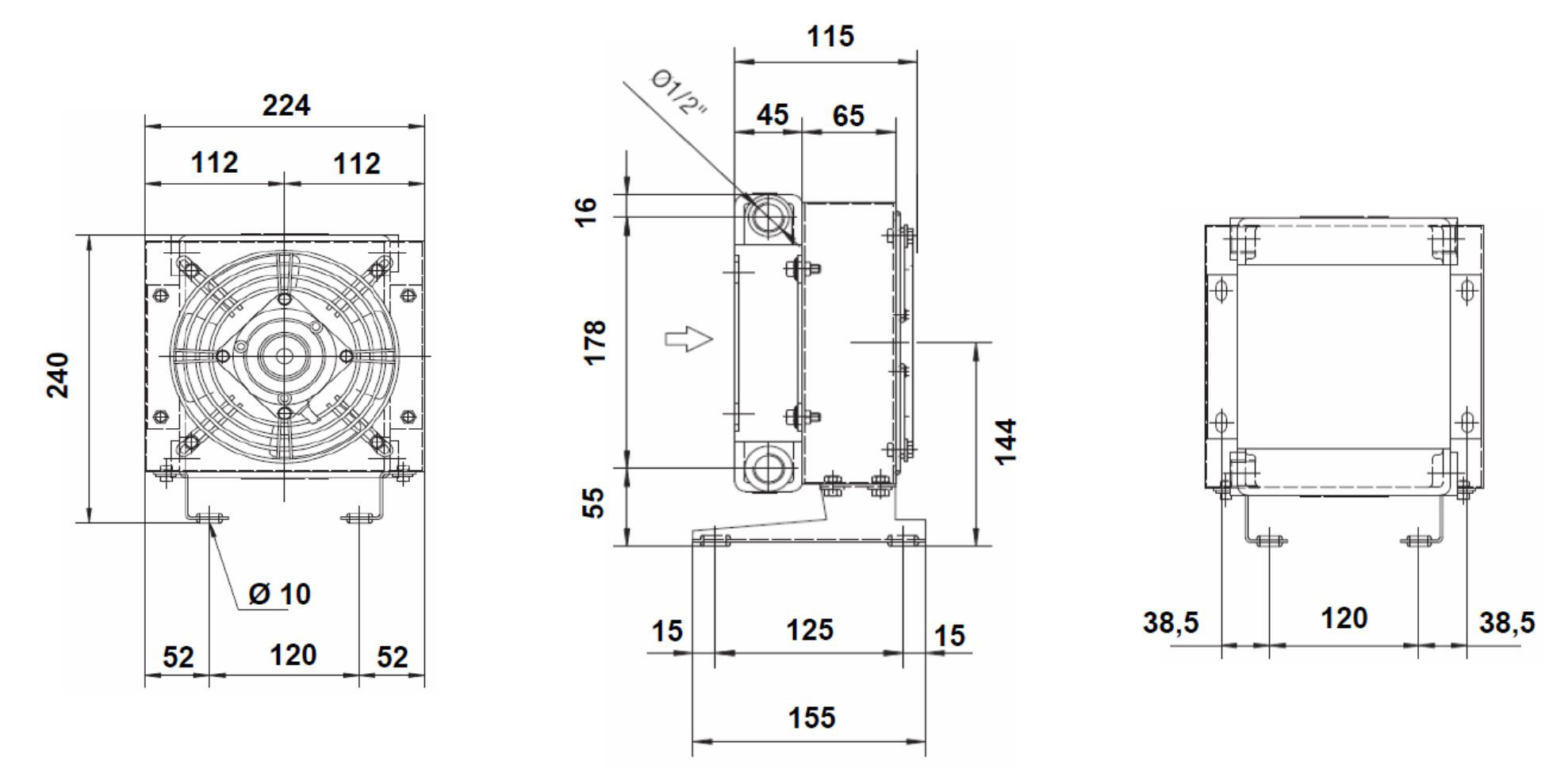 Dimensions Refroidisseur d'huile hydraulique, refroidisseur huile-air, 12 Volt, type 4010
