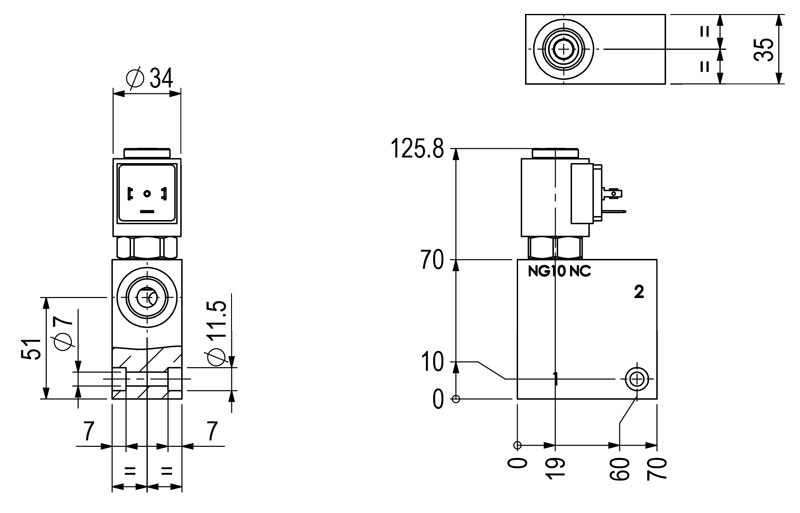 Dimensioni elettrovalvola, valvola a sede 2/2 vie, valvola idraulica