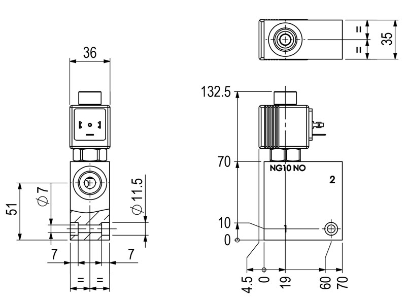Abmessung Magnetventil, 2/2 Wege Sitzventil, Hydraulikventil
