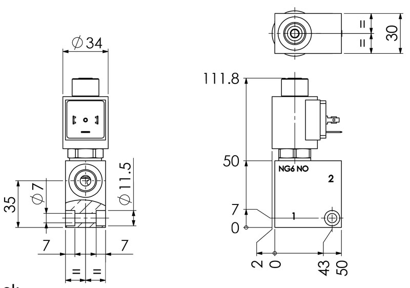 Abmessung Magnetventil, 2/2 Wege Sitzventil, Hydraulikventil