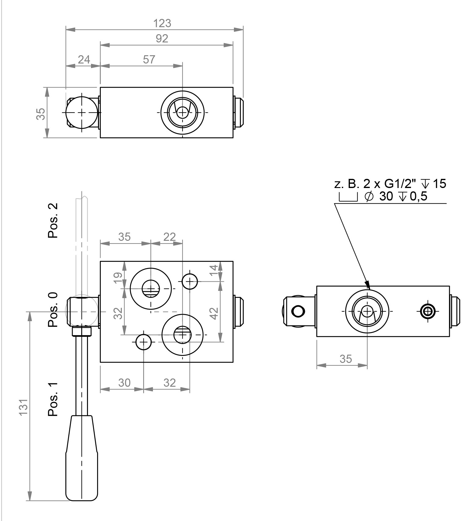 Dimensions Vanne hydraulique, vanne d'arrêt avec contrôle de débit pour CPM et moteur hydraulique CPRM