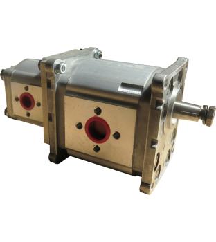 Preview: Hydraulic Double Gear Pump, Group 3+2, European flange, Conical Shaft 1:8,  Flange connection, stage 1 with 56 ccm/REV, stage 2 selectable, rotation right