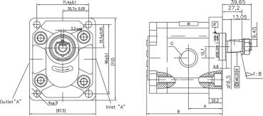 Hydraulikpumpe, Zahnradpumpe, Baugruppe 2 BG2, Euro-Flansch, kon. Welle 1:8, Gewindeanschluss, Schluckvolumen 9 cm³/U, rechtsdrehend