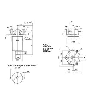 Preview: Rücklauffilter, Qmax. 42 l/min, 10 µm abs., Hydraulikfilter, Tankeinbau, Typ MPF-100
