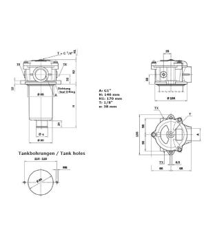 Preview: Rücklauffilter, Qmax. 78 l/min, 25 µm abs., Hydraulikfilter, Tankeinbau, Typ MPF-100
