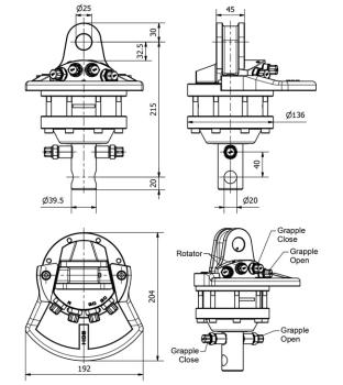 Preview: Rotator für Holzgreifer, Holzzange, Verladezange, 1 Tonne, 350 Nm, 250 bar, 360°