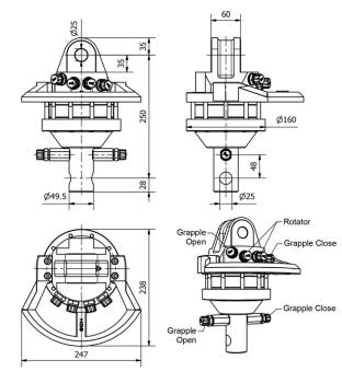Preview: Rotator für Holzgreifer, Holzzange, Verladezange, 3 Tonnen, 900 Nm, 250 bar, 360°