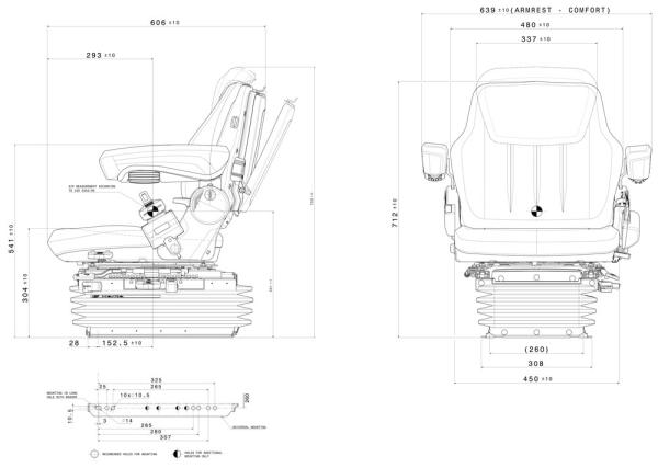 Pneumatical Suspended Seat for off road vehicles HMNFZT6, tractors Harita Terra T6 - PVC