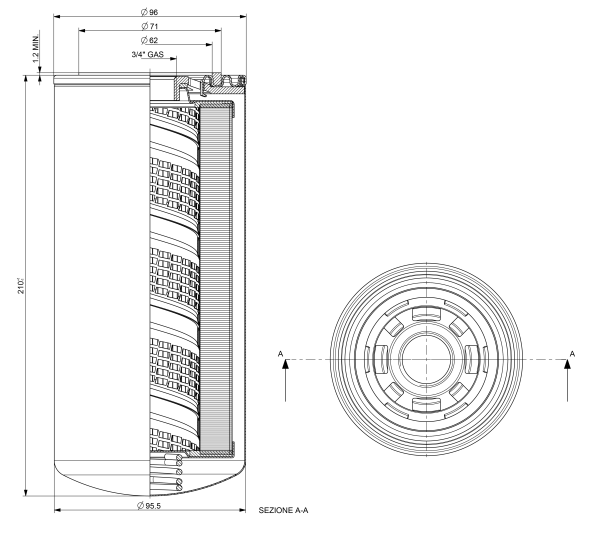 Rücklauffilter, Filterpatrone 25 µm nom. für Filter Typ MPS-070