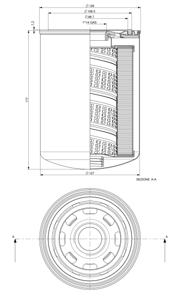Dimensions Cartouche filtrante 25 µm nom. pour filtre type MPS-100