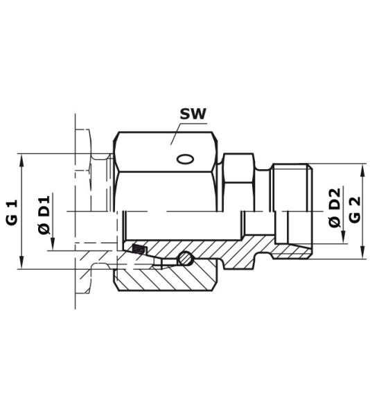 Straight reducer swivel union 28L/08L