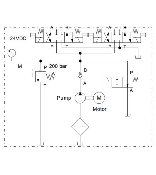 Diagrama eléctrico HYDRONIT Grupos hidráulica, Grupos compacta, motor de accionamiento de CC, válvula de 4/3 vías para 2 consumidores de doble efecto