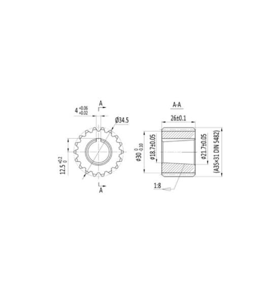 Acoplamiento para bomba hidráulica Gr. 3 / engranaje / cojinete frontal cónico interior 1:8, 18 dientes