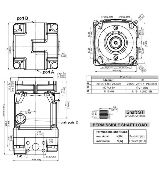 Hydraulikmotor, Axialkolbenmotor, Welle verzahnt W40 x 2 x 30, 350 bar, Typ MAP4M100ST