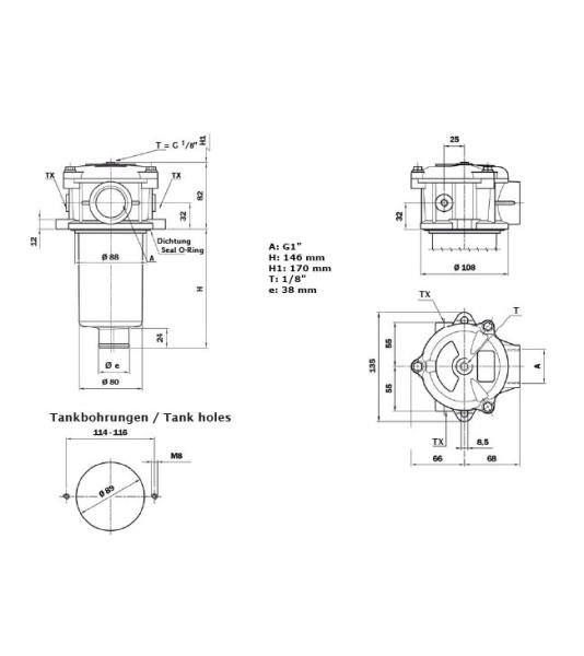 Return filter, Qmax. 78 lpm, 25 µm abs., in tank mounting, Type MPF-100