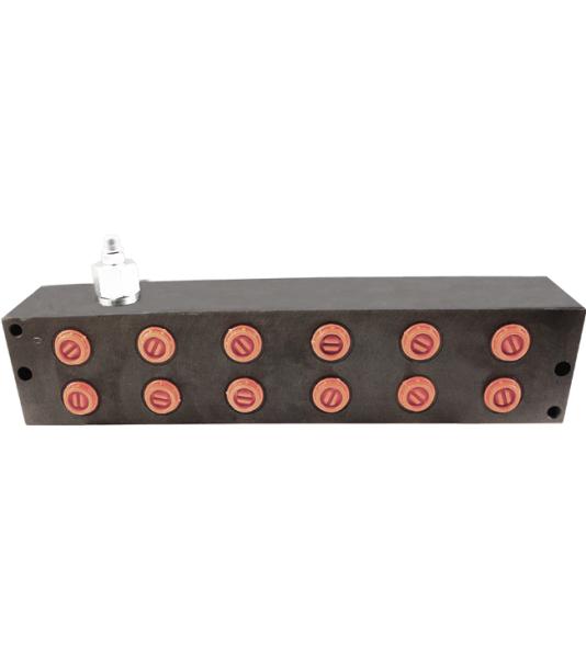 Grundplatte sechsfach 6-fach NG06 Cetop 3 Stahl mit Druckbegrenzungsventil DBV Front